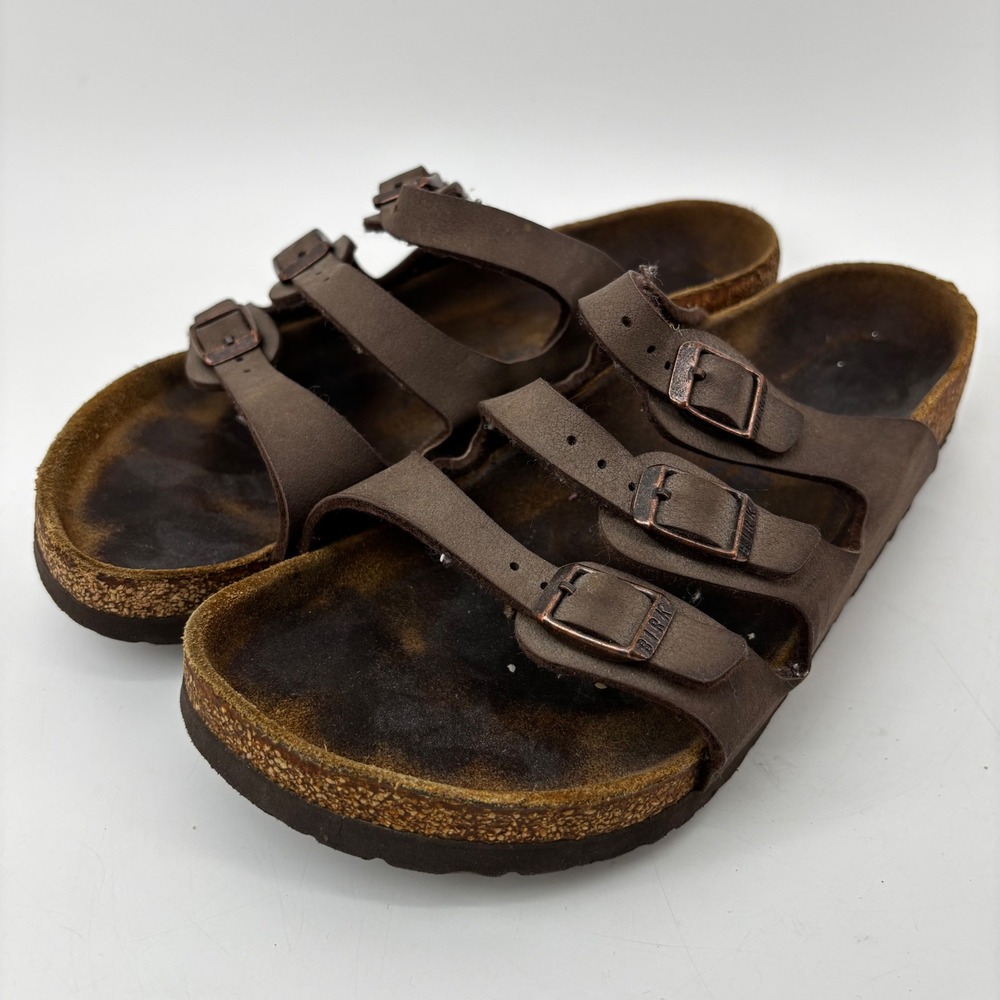 Birkenstock Florida Mocha Brown Birkibuc 3-Strap Sandals Womens 38 L7 M5